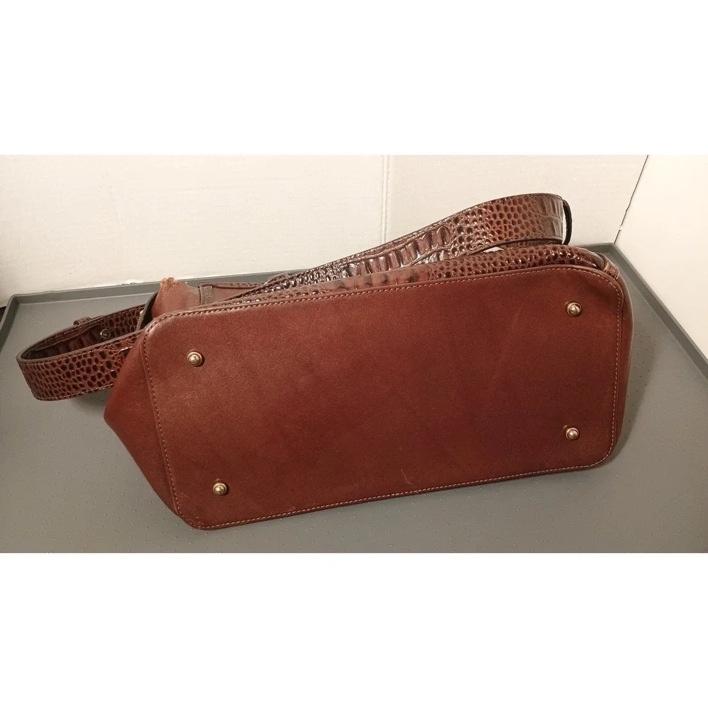Brahmin Satchel Bag Womens Medium Brown Croc Embossed Leather Crossbody